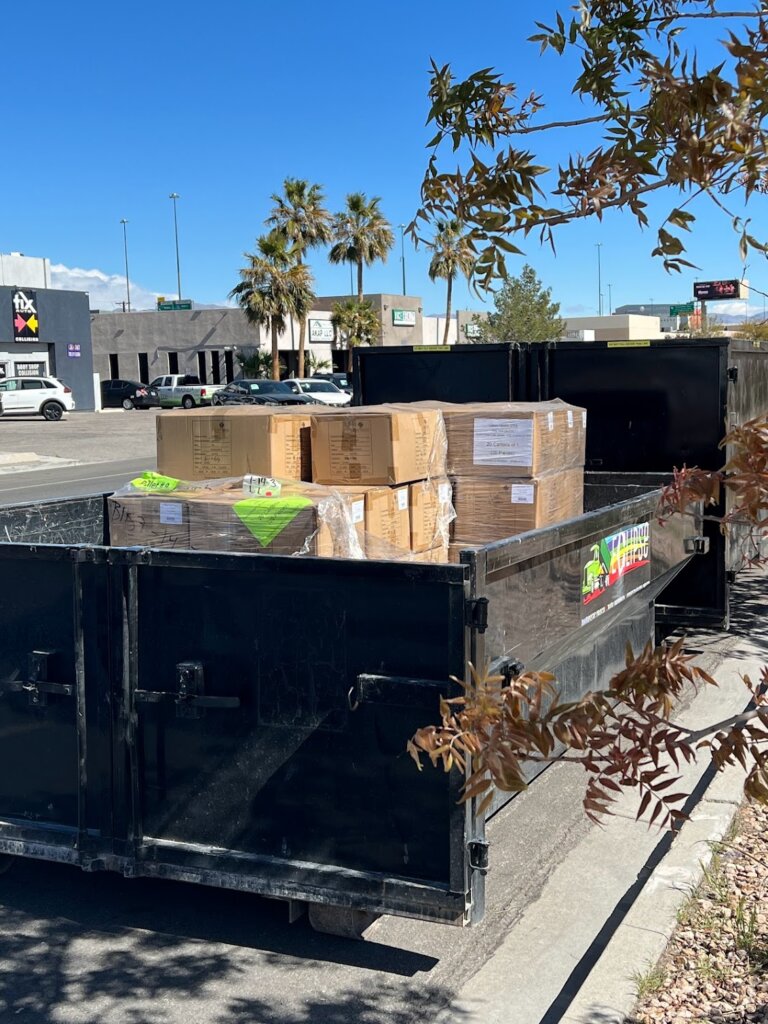 11 yard dumpster filled with boxes, Las Vegas.