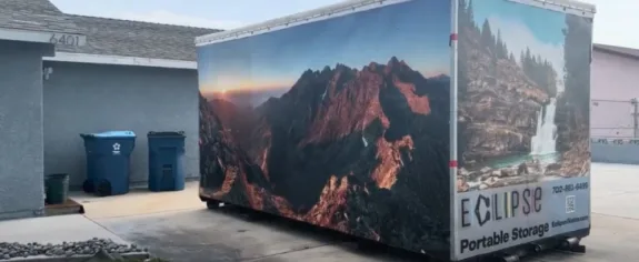 Portable storage container being used by business