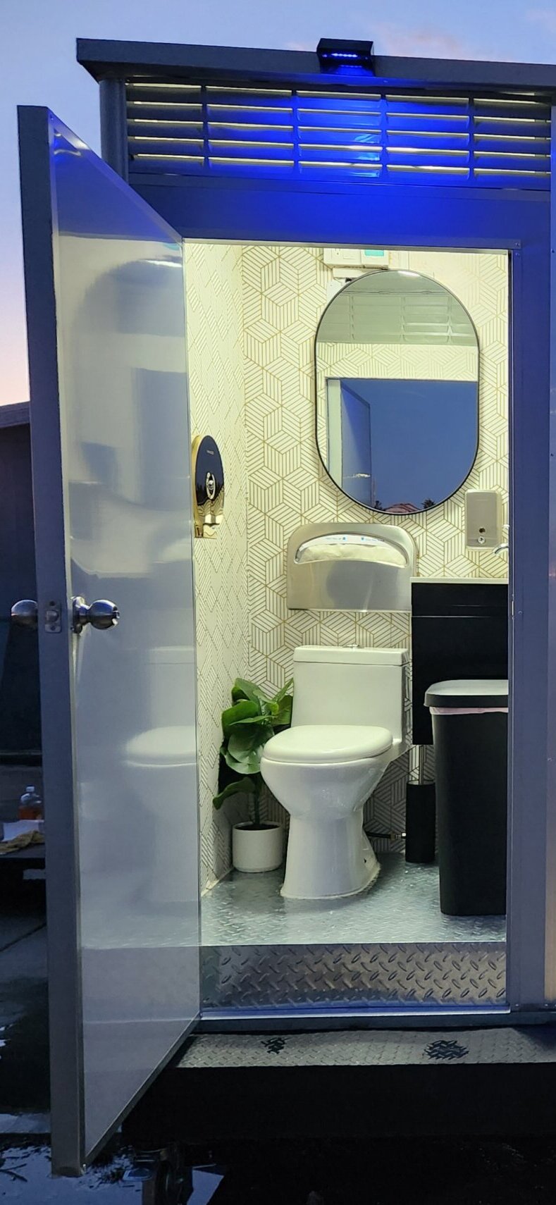 Interior of luxury restroom rental stall