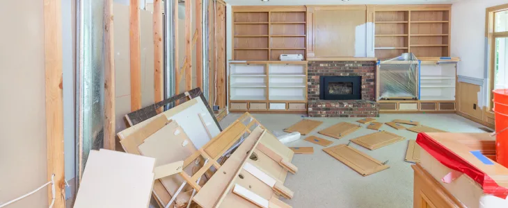 Gutted room during a home renovation