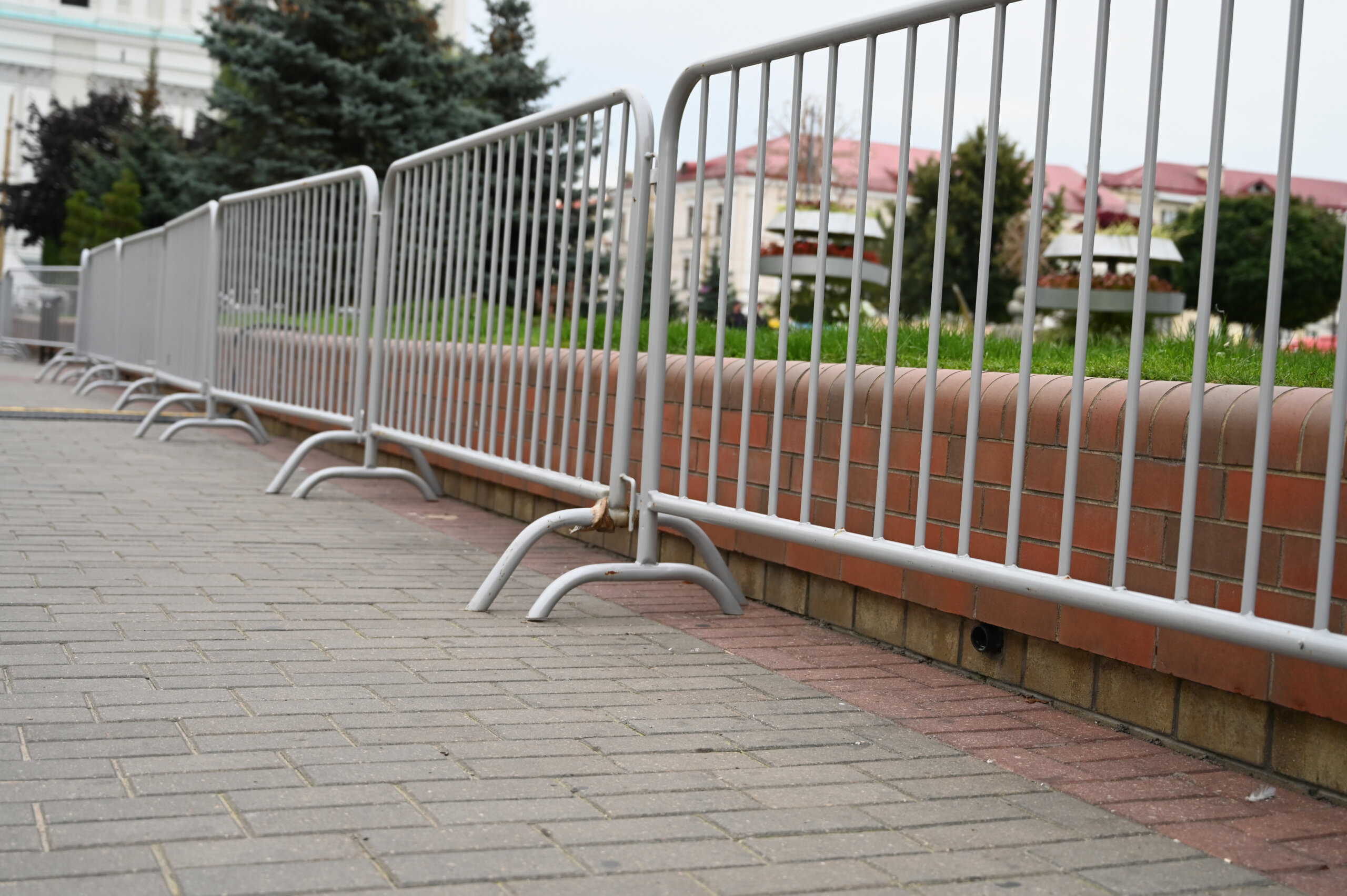 a row of metal barriers