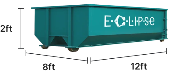 "Eclipse dumpster container with dimensions 12ft x 8ft x 2ft."